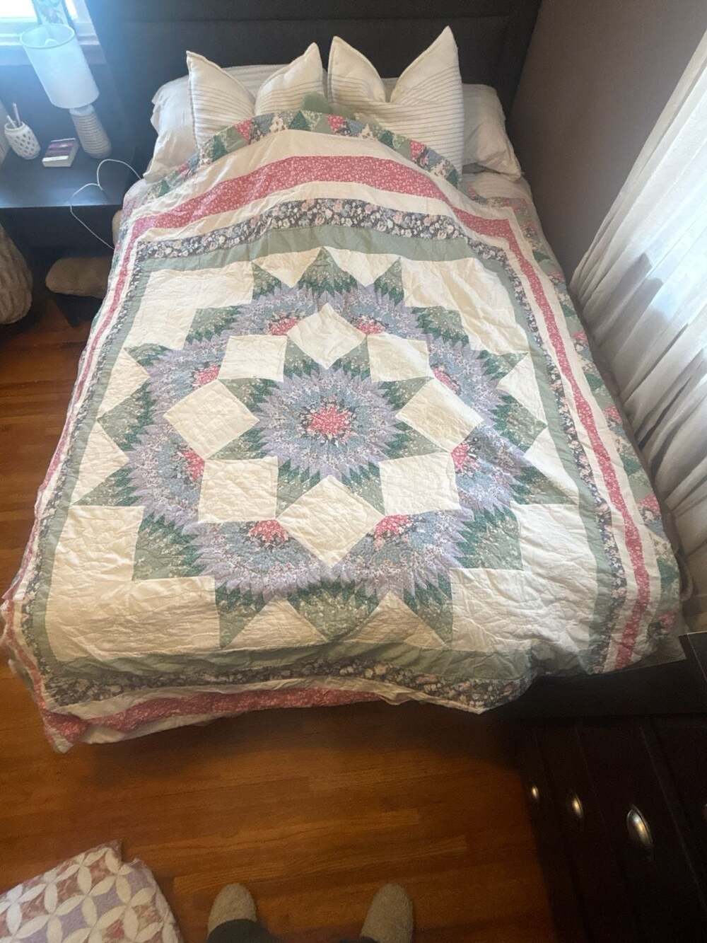 Vintage Handmade Broken Star Pattern Patchwork Quilt
